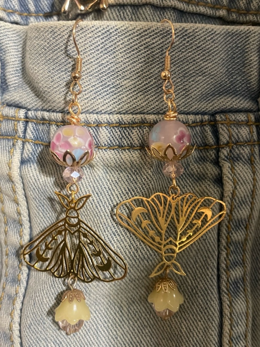 Handmade ‘Spring Flutter’ Floral Moth Earrings - Picture 5 of 8